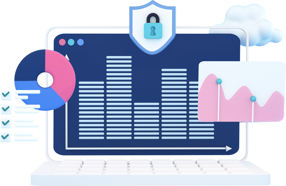 Importance of protecting sensitive data while utilizing tools like machine learning, predictive modeling, data science 3d render concept illustration.